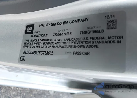 2015 Chevrolet Spark 1Lt Cvt z USA, uszkodzony, nr VIN KL8CD6S97FC738605